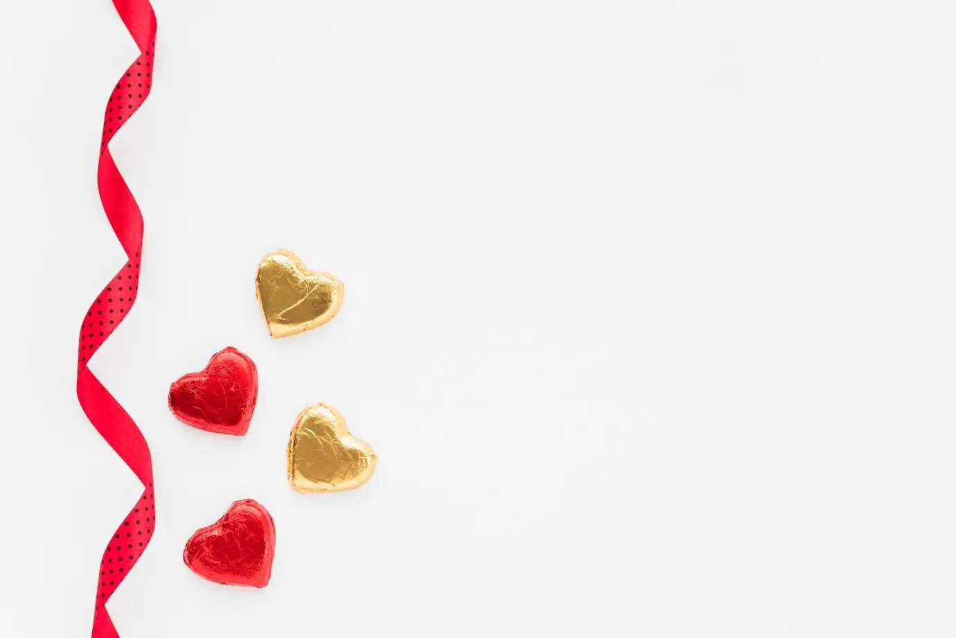 Set aus Herzornamenten in der Nähe eines Bandes